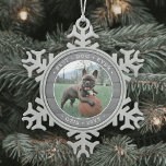 Any Text Best Dog Ever Simple Photo Grey Faux Wood Snowflake Pewter Christmas Ornament<br><div class="desc">Celebrate the simple joys of your furry family member with this custom photo and text round metal snowflake ornament. Wording and picture on this template are simple to personalize. "Best Dog Ever" quote is easy to change in case the ornament is for another pet, such as a cat or hamster,...</div>