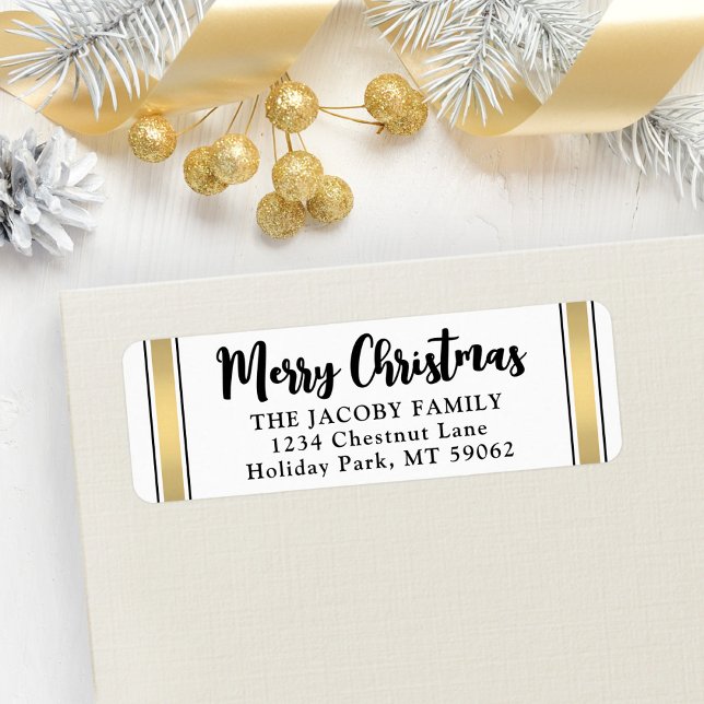 Any Text Black White Gold Christmas Return Address (Creator Uploaded)