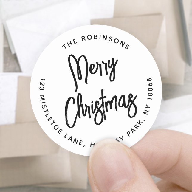 Any Text Brushed Script Return Address Christmas Classic Round Sticker (Creator Uploaded)