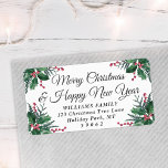Any Text Christmas Holly Greenery Return Address Label<br><div class="desc">Add a stylish finishing touch to holiday card envelopes with elegant customized return address labels. All text on this template is simple to personalize to include any wording, such as Merry Christmas, Happy Holidays, Seasons Greetings, New Year Cheers etc. As an option, change script typography to family name, and use...</div>