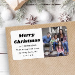 Any Text Christmas Photo Chic Retro Return Address Label<br><div class="desc">Add an elegant finishing touch to holiday card envelopes with custom photo black and white return address labels. The picture and all text on this template are simple to personalize with any wording, such as Merry Christmas, Happy Holidays, Seasons Greetings, or Happy New Year. As an option, change the greeting...</div>