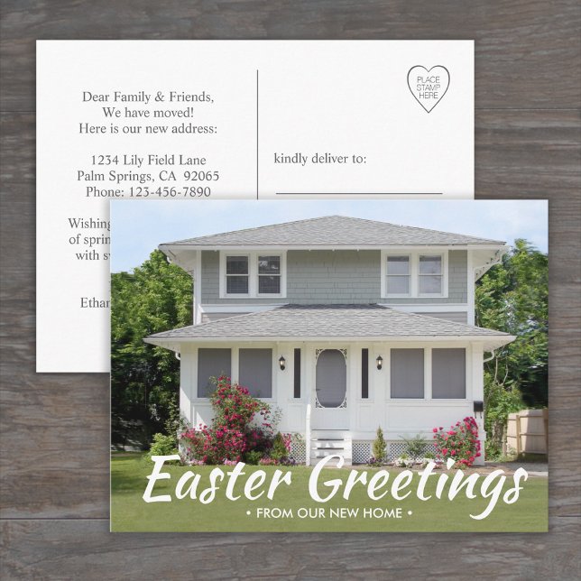 Any Text Easter New Address Home Photo Moving Announcement Postcard (Creator Uploaded)