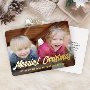 Any Text Elegant Script 2 Photo Merriest Christmas Foil Holiday Card