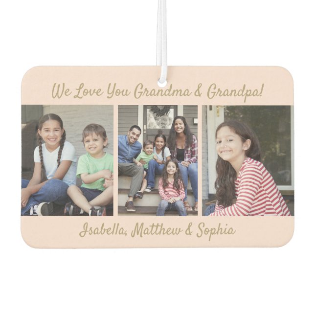 Any Text Family 4 Photo Collage Blush Pink & Gold Air Freshener (Front)