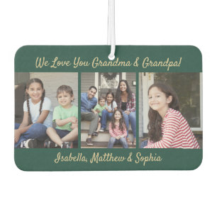 Any Text Family 4 Photo Collage Green and Gold Air Freshener