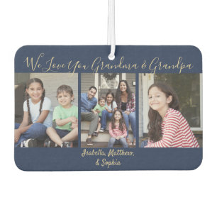 Any Text Family 4 Photo Collage Navy & Gold Heart Air Freshener