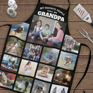 Any Text Family Photo Collage Grandpa Black White Apron