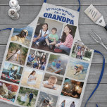 Any Text Family Photo Collage Grandpa Blue & Grey Apron<br><div class="desc">Celebrate the simple joys of family and grandkids with an elegant custom photo collage blue and grey apron. Pictures and all text are simple to customize. Quote that reads "My Favourite People Call Me Grandpa" can be personalized for Papa, Pop-pop, Paw-paw, Grandad, Grampa, Big Daddy, etc. (IMAGE PLACEMENT TIP: An...</div>