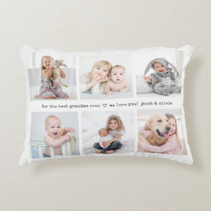 Any Text Front Back Photo Collage Modern Keepsake Accent Pillow