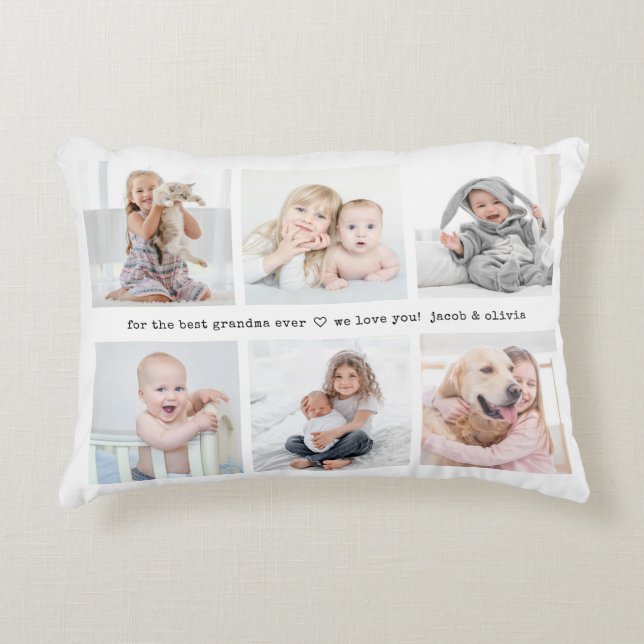 Any Text Front Back Photo Collage Modern Keepsake Accent Pillow (Front)