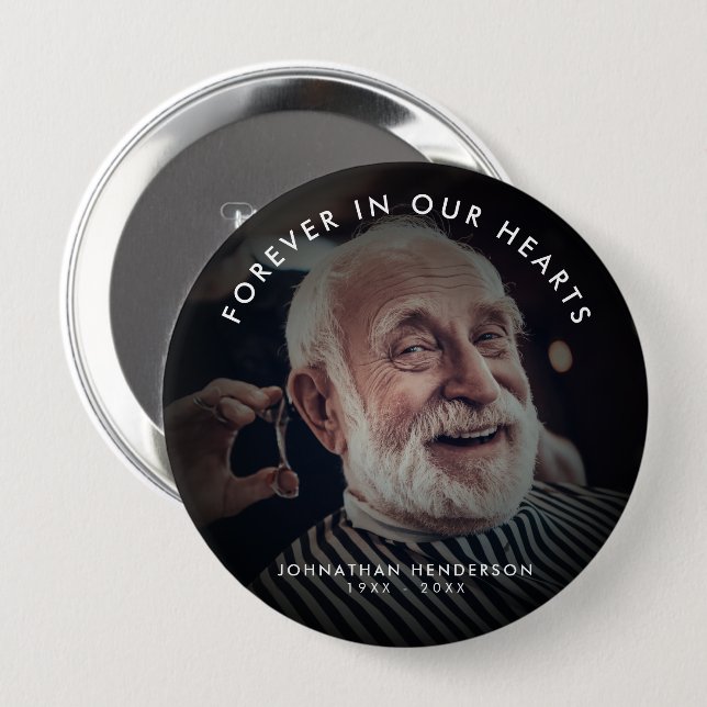 Any Text Funeral/Memorial Photo Tribute Button (Front & Back)