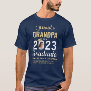 Any Text & Graduate Photo Navy Gold Proud Grandpa T-Shirt