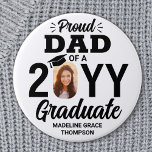 Any Text & Graduate Photo Proud Dad Black & White 3 Inch Round Button<br><div class="desc">Show your pride for the graduate with a stylish personalized photo graduation button. (IMAGE PLACEMENT TIP: An easy way to centre a photo exactly how you want is to crop it before uploading to the Zazzle website.) Picture and all text on this template are simple to customize including "Proud Dad."...</div>