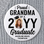 Any Text Graduate Photo Proud Grandma Black White 3 Inch Round Button<br><div class="desc">Show your pride for the graduate with a stylish personalized photo graduation button. (IMAGE PLACEMENT TIP: An easy way to center a photo exactly how you want is to crop it before uploading to the Zazzle website.) Picture and all text on this template are simple to customize including "Proud Grandma."...</div>