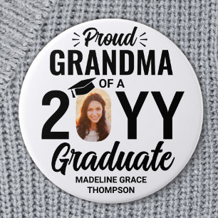 Any Text Graduate Photo Proud Grandma Black White 3 Inch Round Button