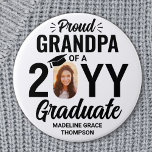 Any Text Graduate Photo Proud Grandpa Black White 3 Inch Round Button<br><div class="desc">Show your pride for the graduate with a stylish personalized photo graduation button. (IMAGE PLACEMENT TIP: An easy way to centre a photo exactly how you want is to crop it before uploading to the Zazzle website.) Picture and all text on this template are simple to customize including "Proud Grandpa."...</div>