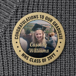 Any Text Graduation Photo Congrats Black and Gold 2 Inch Round Button<br><div class="desc">Say congratulations and show your pride for the graduate with cool customized photo buttons / badges. (IMAGE PLACEMENT TIP: An easy way to center a photo exactly how you want is to crop it before uploading to the Zazzle website.) All text is simple to personalize with name, class year, school,...</div>