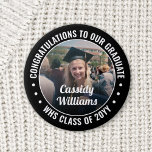 Any Text Graduation Photo Congrats Black and White 2 Inch Round Button<br><div class="desc">Say congratulations and show your pride for the graduate with cool customized photo buttons / badges. (IMAGE PLACEMENT TIP: An easy way to centre a photo exactly how you want is to crop it before uploading to the Zazzle website.) All text is simple to personalize with name, class year, school,...</div>