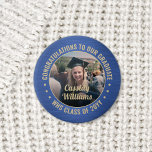 Any Text Graduation Photo Congrats Blue and Gold 1 Inch Round Button<br><div class="desc">Say congratulations and show your pride for the graduate with cool customized photo buttons / badges. (IMAGE PLACEMENT TIP: An easy way to centre a photo exactly how you want is to crop it before uploading to the Zazzle website.) All text is simple to personalize with name, class year, school,...</div>