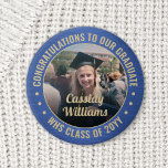 Any Text Graduation Photo Congrats Blue and Gold 2 Inch Round Button<br><div class="desc">Say congratulations and show your pride for the graduate with cool customized photo buttons / badges. (IMAGE PLACEMENT TIP: An easy way to centre a photo exactly how you want is to crop it before uploading to the Zazzle website.) All text is simple to personalize with name, class year, school,...</div>