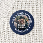 Any Text Graduation Photo Congrats Navy Blue White 1 Inch Round Button<br><div class="desc">Say congratulations and show your pride for the graduate with cool customized photo buttons / badges. (IMAGE PLACEMENT TIP: An easy way to centre a photo exactly how you want is to crop it before uploading to the Zazzle website.) All text is simple to personalize with name, class year, school,...</div>