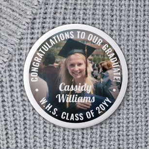 Any Text Graduation Photo Congratulations Modern 2 Inch Round Button