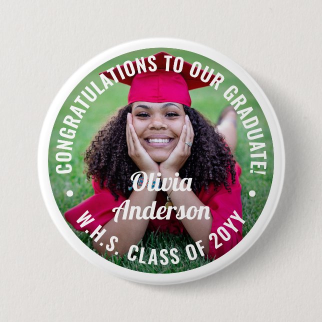 Any Text Graduation Photo Congratulations Modern 3 Inch Round Button (Front)