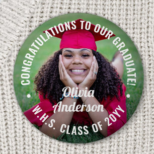 Any Text Graduation Photo Congratulations Modern 3 Inch Round Button