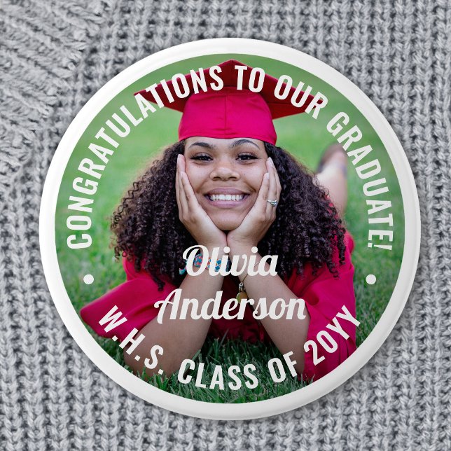 Any Text Graduation Photo Congratulations Modern 3 Inch Round Button (Creator Uploaded)