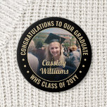 Any Text Graduation Photo Elegant Black and Gold 2 Inch Round Button<br><div class="desc">Say congratulations and show your pride for the graduate with cool customized photo buttons / badges. (IMAGE PLACEMENT TIP: An easy way to center a photo exactly how you want is to crop it before uploading to the Zazzle website.) All text is simple to personalize with name, class year, school,...</div>
