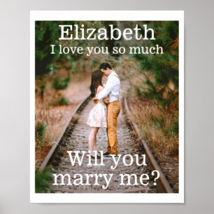 Any Text Marriage Proposal Photo Marry Me Black T  Poster