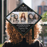Any Text Memorial Photo Collage Modern Typography Graduation Cap Topper<br><div class="desc">Honour a departed loved one at your school commencement ceremony with a custom 3 photo collage memorial graduation cap topper. The pictures and all wording on this template are simple to personalize, including "This one is for you, in loving memory" and "Your presence we miss, your memory we treasure, loving...</div>