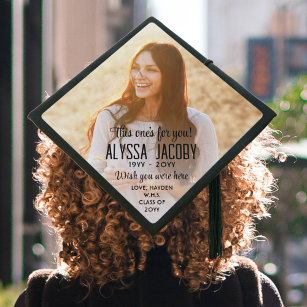 Any Text Memorial Photo Overlay Modern Typography Graduation Cap Topper