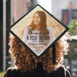 Any Text Memorial Photo Overlay Modern Typography Graduation Cap Topper<br><div class="desc">Honour a departed loved one at your school commencement ceremony with a custom photo memorial graduation cap topper. The picture and all wording on this template are simple to personalize for Mom, Dad, Grandma, Grandpa, etc. The quotes that reads "This one's for you" and "Wish you were here" can also...</div>