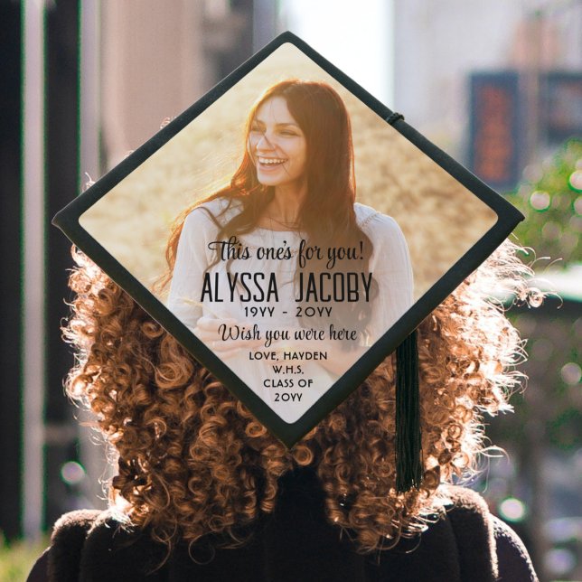 Any Text Memorial Photo Overlay Modern Typography Graduation Cap Topper (Creator Uploaded)