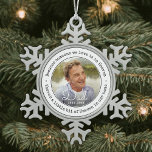 Any Text Memorial Photo Someone in Heaven Simple Snowflake Pewter Christmas Ornament<br><div class="desc">Honour a departed loved one for the holidays with a custom photo pewter snowflake Christmas ornament. Picture and all text on this template are simple to personalize, including quote that reads "Because someone we love is in heaven, there's a little bit of Heaven in our home." (IMAGE PLACEMENT TIP: An...</div>