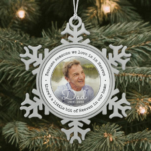 Any Text Memorial Photo Someone in Heaven Simple Snowflake Pewter Christmas Ornament