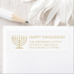 Any Text Menorah Gold Hanukkah Return Address<br><div class="desc">Add the perfect Hanukkah card finishing touch with these elegant white and gold return address labels. The gold is non-metallic printed colour,  not foil. All text can easily be customized with any greeting,  name,  and address. Design features a simple menorah with lit candles and chic modern typography. Happy Hanukkah!</div>