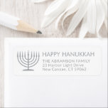 Any Text Menorah White Hanukkah Return Address<br><div class="desc">Add the perfect Hanukkah card finishing touch with these elegant white and grey return address labels. All text can easily be customized with any greeting,  name,  and address. Design features a simple menorah with lit candles and chic modern typography. Happy Hanukkah!</div>