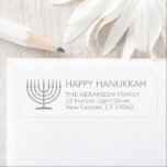Any Text Menorah White Hanukkah Return Address<br><div class="desc">Add the perfect Hanukkah card finishing touch with these elegant white and grey return address labels. All text can easily be customized with any greeting,  name,  and address. Design features a simple menorah with lit candles and chic modern typography. Happy Hanukkah!</div>