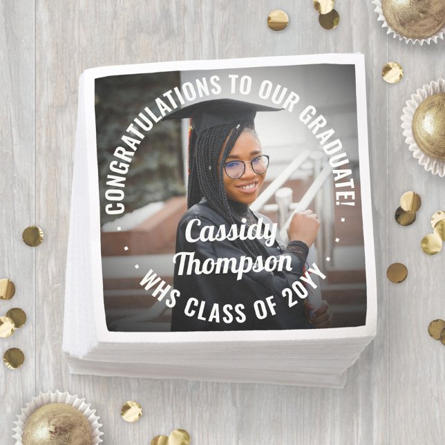 Any Text Modern Photo Simple Elegant Graduation Napkin (Creator Uploaded)