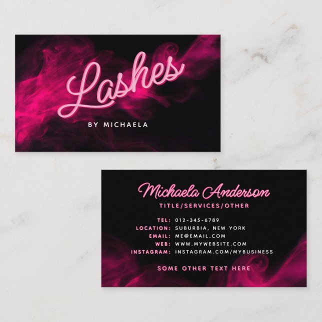 *ANY TEXT* Modern Pink Neon & Smoke Lashes/Eyelash Business Card (Front/Back)