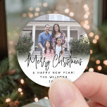 Any Text Modern Script Simple Photo Black & White Classic Round Sticker<br><div class="desc">Add a stylish finishing touch to Christmas gifts, holiday cards and party favours with modern custom photo round stickers / envelope seals. The picture and all text on this template are simple to personalize with any wording, such as Merry Christmas, Happy Holidays, Seasons Greetings, or Happy New Year. As an...</div>