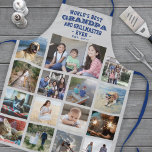 Any Text Photo Collage Best Grandpa Ever Blue Grey Apron<br><div class="desc">Celebrate the simple joys of family and kids with an elegant custom photo collage blue and grey apron. Pictures and all text are simple to customize. Quote that reads "World's Best Grandpa and Grillmaster Ever Est. 20YY" can include grandkids names and be personalized for Papa, Pop-pop, Paw-paw, Grandad, Grampa, Big...</div>