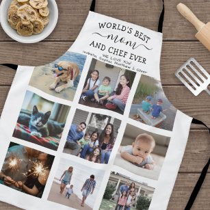 Any Text Photo Collage Best Mom & Chef White Black Apron