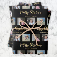 Any Text Photo Collage Chic Black & Gold Christmas