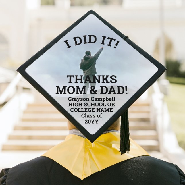 Any Text & Photo Overlay Thanks Class Year School Graduation Cap Topper (Creator Uploaded)