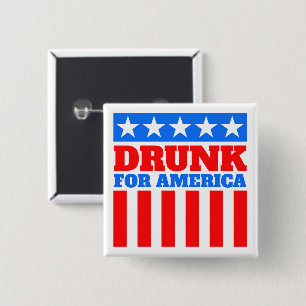 Any Text Red White and Blue Drunk for America 2 Inch Square Button