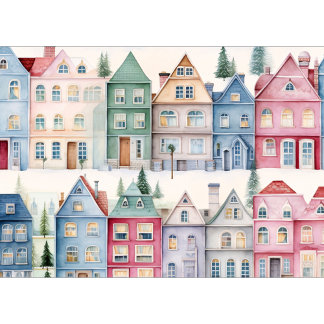 Any Text Watercolor Homes Holiday Card