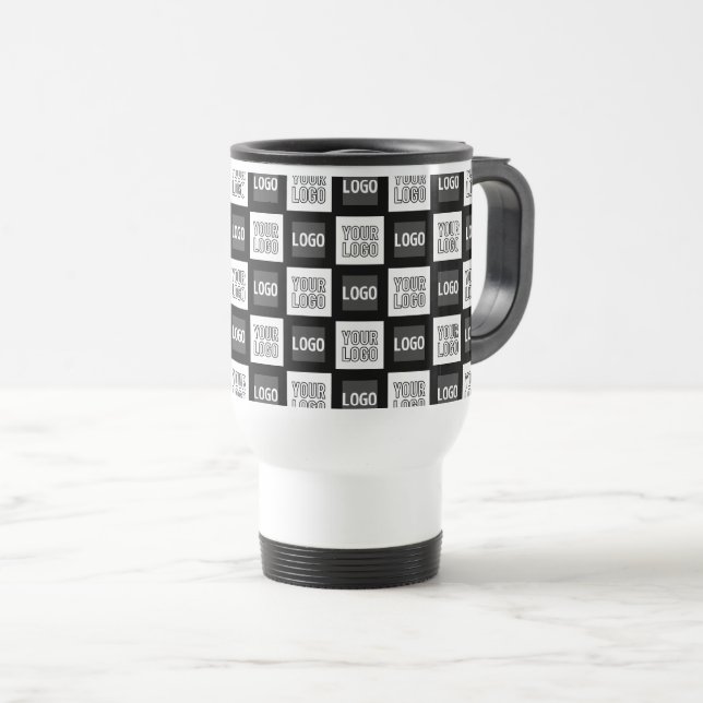 Any Two Logos or Images Repeating Pattern Travel Mug (Front Right)